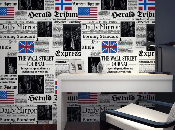 junran Simple personality American newspaper English letters wallpaper bar cafe restaurant PVC wall paper 3D wallpaper