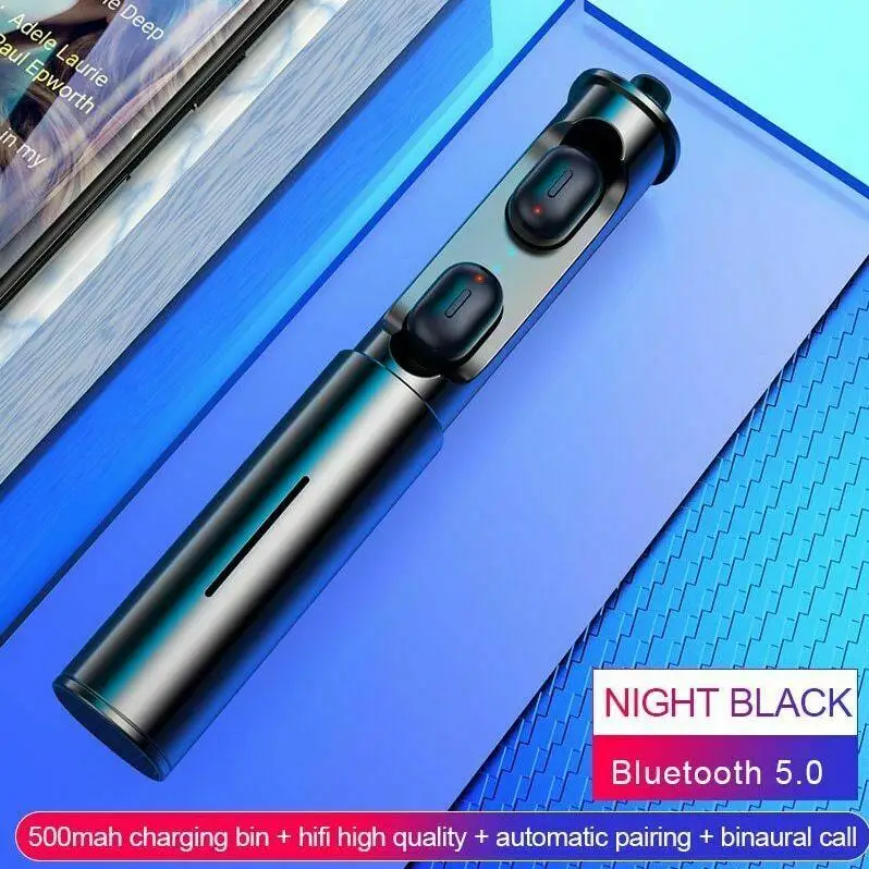 Черный Мини T1 TWS V5.0 Bluetooth наушники беспроводные стерео глубокий бас звук наушники TWS гарнитура наушники HiFi сабвуфер - Цвет: Черный