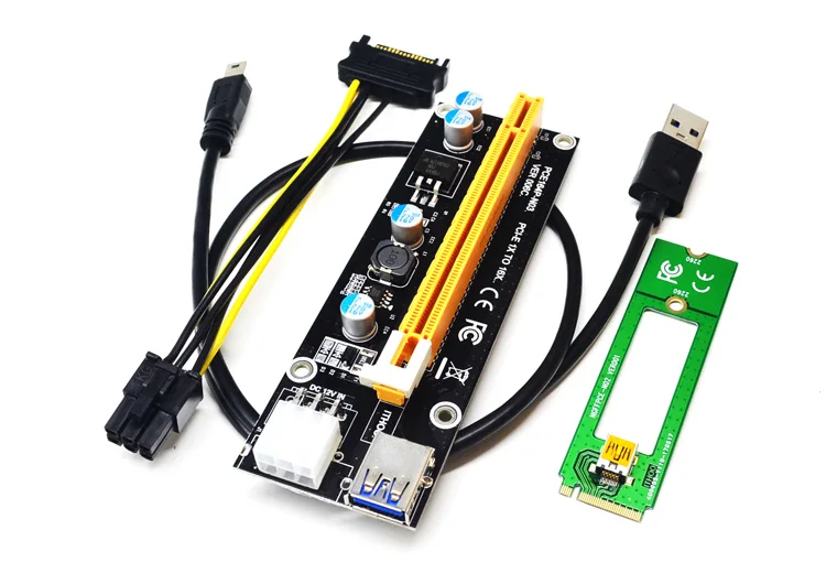 Новинка 1Х до 16Х M2 NGFF PCI-E PCI Express удлинитель Riser Card Adapter 60 см USB 3,0 кабель 6Pin кабель питания для майнинга биткоина