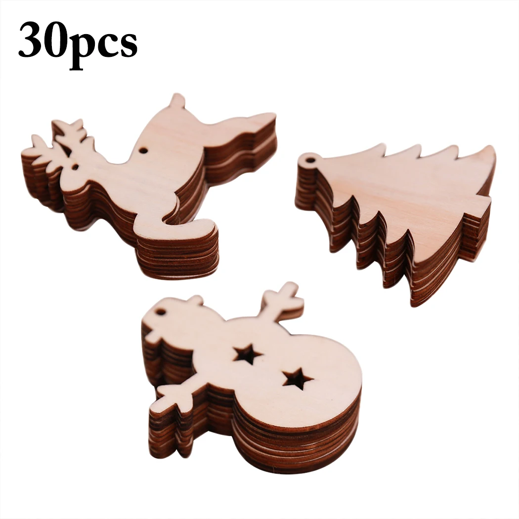 

30PCS Christmas Hanging Ornaments Wood Xmas Decorations Hanging Decorations For Christmas Tree Decor