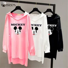 Женский пуловер с капюшоном на весну и осень, повседневные свободные толстовки с длинным рукавом с Микки Маусом, толстовки с рукавом «летучая мышь» размера плюс