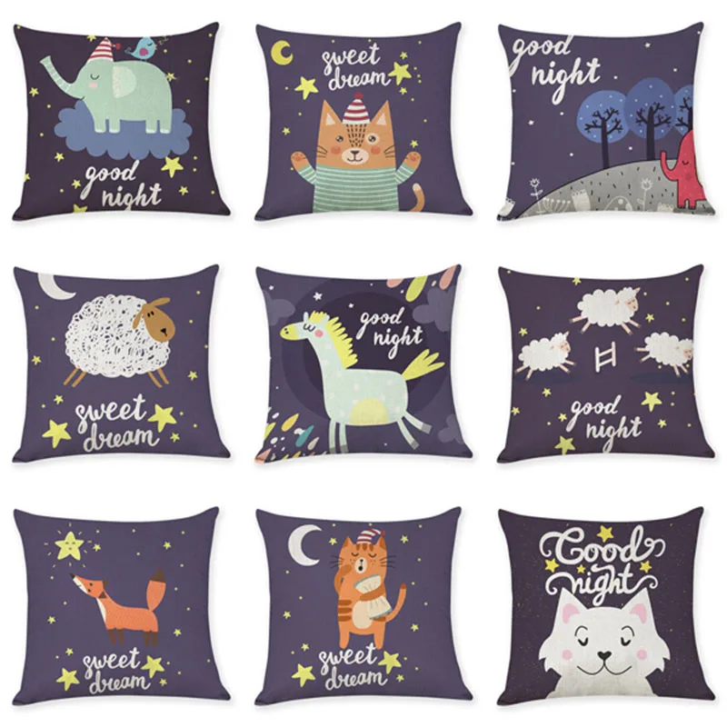 

2019 new creative cartoon animal pillowcase elephant cat dog sheep linen sofa decoration pillow cover office cushion cover