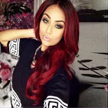 2016 Fashion Ombre Red Hair Long Wave Wigs Synthetic Lace Front Wigs Red Ombre Color Heat Resistant Synthetic Hair Wigs
