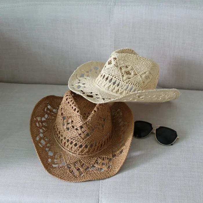 

01907-baoliu summer handmade straw Western Cowboy Hat For Summer solid fedoras cap men women leisure panama jazz hat