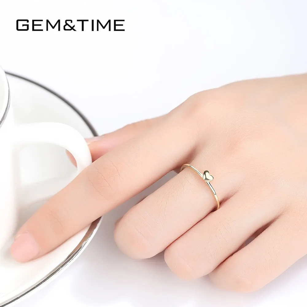 Gem& Time, роскошное сердце, круглое, чистое, твердое, 14 К золото, кольца для женщин, для свадьбы, помолвки, хорошее ювелирное изделие, желтое золото, Anillos AU585 R14004