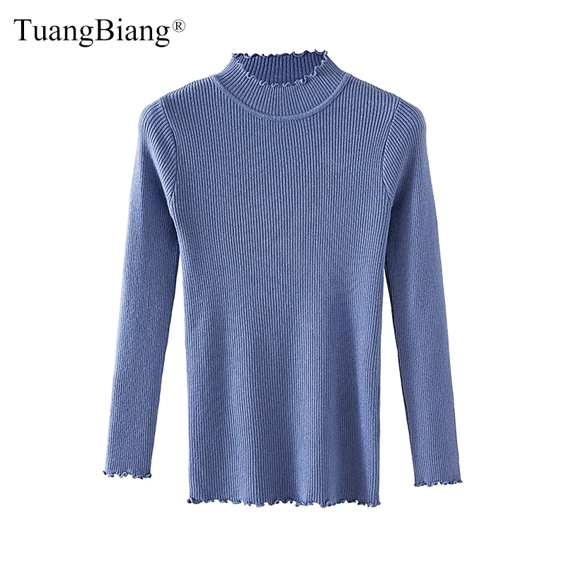

Ladies Long sleeve Ribbed Elasticity Sweater Winter Basic Slim Women Keep Warm Soft Turtleneck Pullovers Knit Ruched jumper 2019