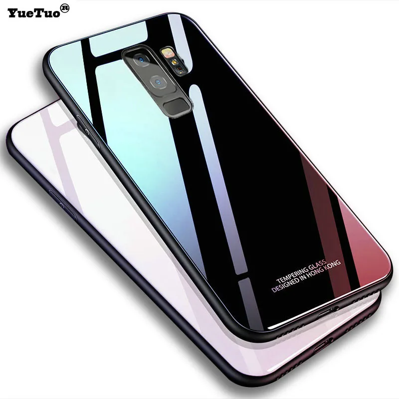 YueTuo жесткий стеклянный зеркальный чехол для samsung galaxy A7 A750 A6 A6S Plus A8 A9 star A9S A8S Силиконовый ТПУ чехол-накладка для телефона