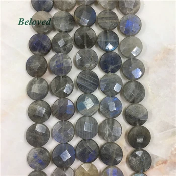 

Round Faceted Flash Labradorite Slice Loose Beads, Natural Blue Spectrolite Slab Bracelet Making Spacer Findings, BG18065