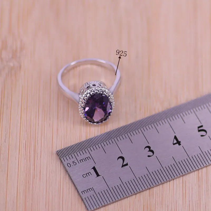 Высокое качество, изысканное фиолетовое, 925 пробы, Серебряное женское свадебное ожерелье, серьги, кольцо, циркон, кристалл, комплект ювелирных изделий