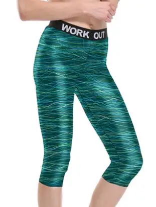 Серый полосатый принт Для женщин бодибилдинг капри штаны летние кроссовки для бега, брюки для Для женщин плюс Size3 узоры - Цвет: Зеленый