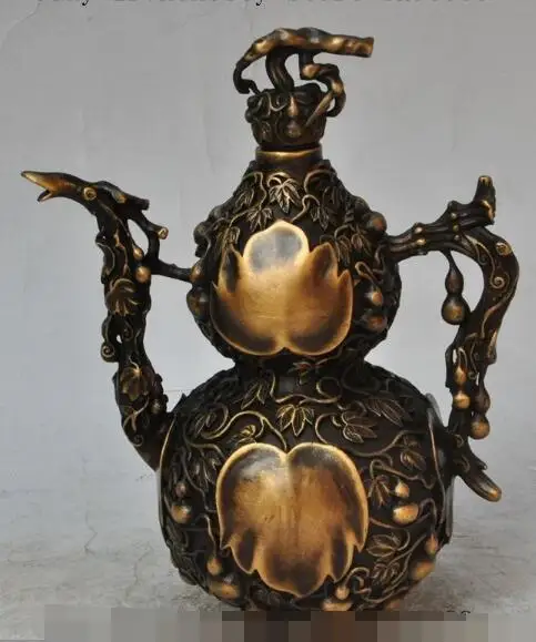 

S5534 8" china bronze gourd Cucurbit lucky auspicious statue Wine Tea Pot Flagon Tanks discount 30% (C0324)