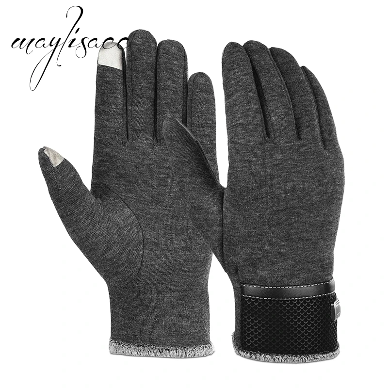 

Maylisacc Women Kintted Gloves Mittens Winter Warm Thickened PU Leather Touch Screen Gloves for Men Running Biking Gloves