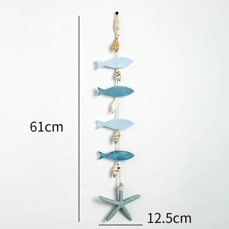 Mediterranean wooden fish string pendant natural shellfish skewer iron anchor string dolphin string small fish string shell wood