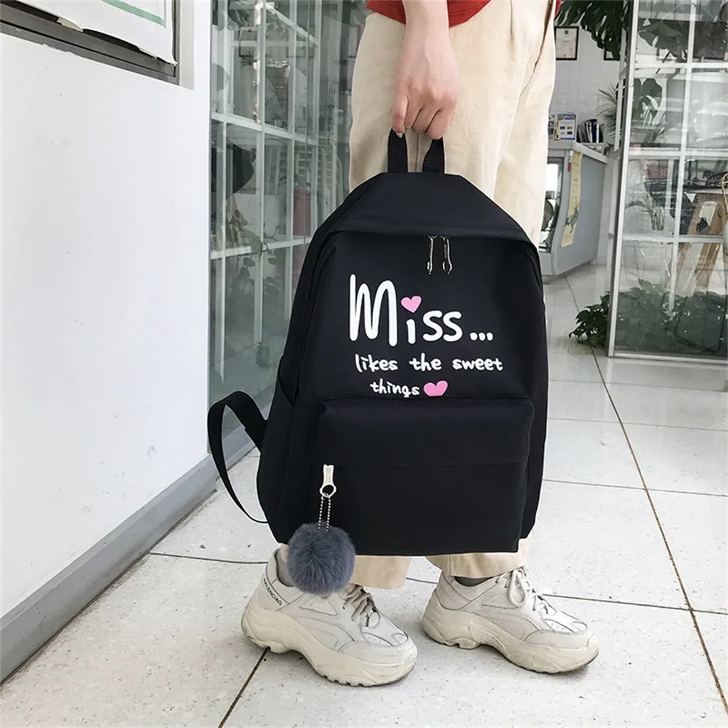 Женский рюкзак с большой вместительностью, модный простой школьный рюкзак для девочек с мультяшным алфавитом, студенческий Повседневный Дорожный комплект из 4 предметов