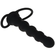 Vibrating Double Penetration Strap on Anal Beads font b Dildos b font Silicone Penis Anal Plug