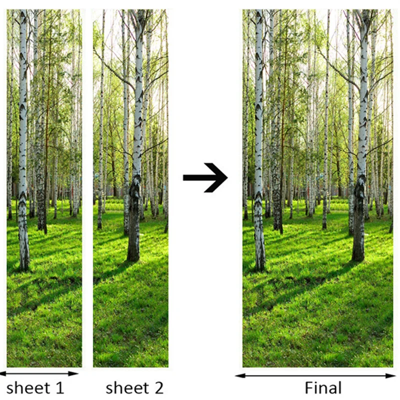 Современные 3D Берёзовый лес двери стикер ПВХ самоклеющиеся обои Гостиная Спальня Декоративные наклейки для дома винил плакат наклейки на стену