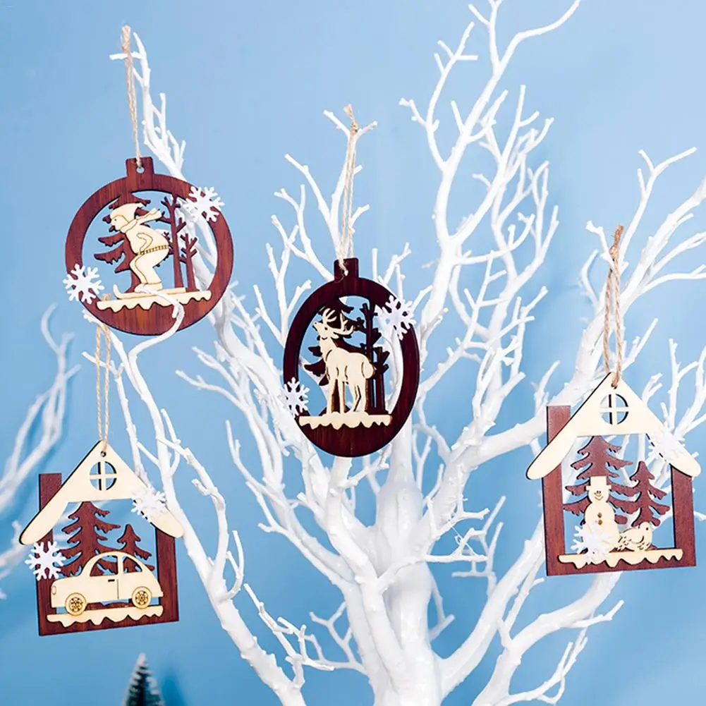 

Merry Christmas Decorations For Home Wooden Snowflakes Hollow Ornament Christmas Tree Hanging Pendant Decor Xmas Kids Gift