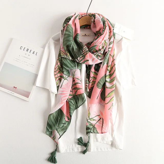 Women Leaf Printed Pattern Tassel Scarf Quality Cotton Shawls Wraps Hijabs 10pcs/Lot |