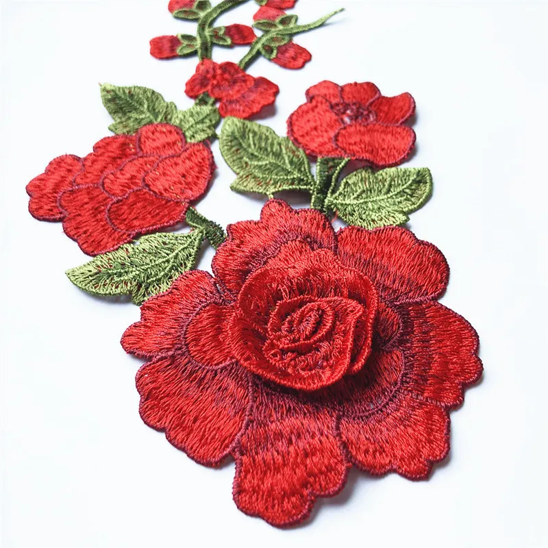 29 см красные, синие вышитые нашивки розы цветы 3D пион Свадебные Аппликации Кружева Планки для невесты вечернее платье DIY украшения