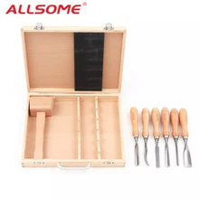 ALLSOME 7 шт. Столярный инструмент для резьбы по дереву, крепкий набор для вырезания, деревянная стамеска для работы с деревом, набор инструментов, столярные инструменты с молотком