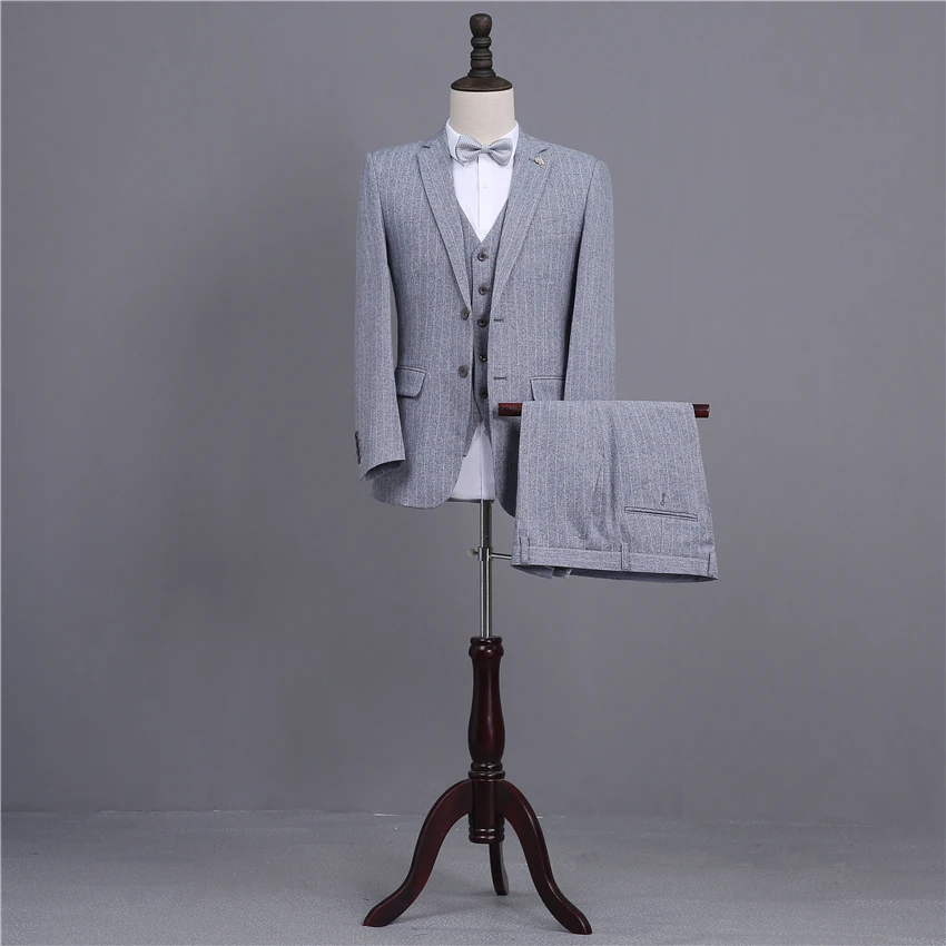 Light Grey Striped Suit Men Grooms Suits for Beach ...