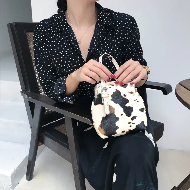 Роскошная Брендовая женская сумочка, Милая Мини сумка-мессенджер из коровьей кожи для девочек, сумка на плечо с зажимом, женская сумочка из искусственной кожи для телефона, кошелек