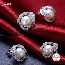 [MeiBaPJ] Высокое качество пресноводная жемчужина цветок серьги для женщин 925 стерлингового серебра серьги-клипсы Подарочные для девушки