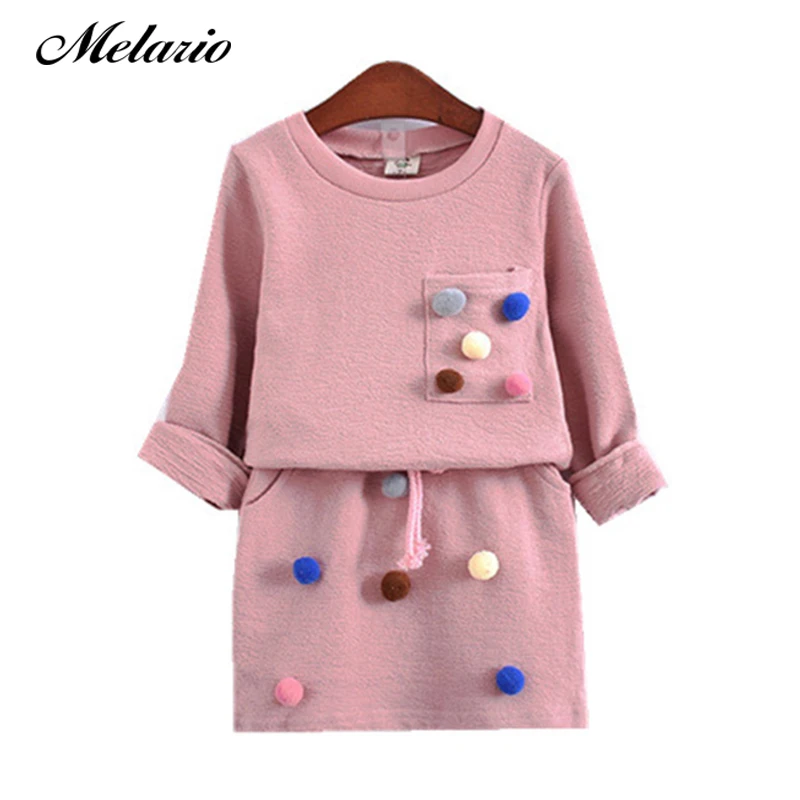 

2019 New spring Girls sets clothes high quality Colored balls Kids Clothes Fashion coat+ skirt Fashion Kids clothing set