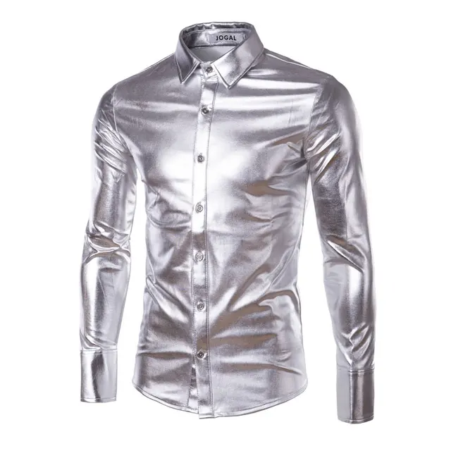 Realdo Mens Metallic Bright Nightclub Styles Long Sleeves Button Down Dress Shirts Realdo Mens Metallic Bright Nightclub Styles Long Sleeves Button Down Dress Shirts