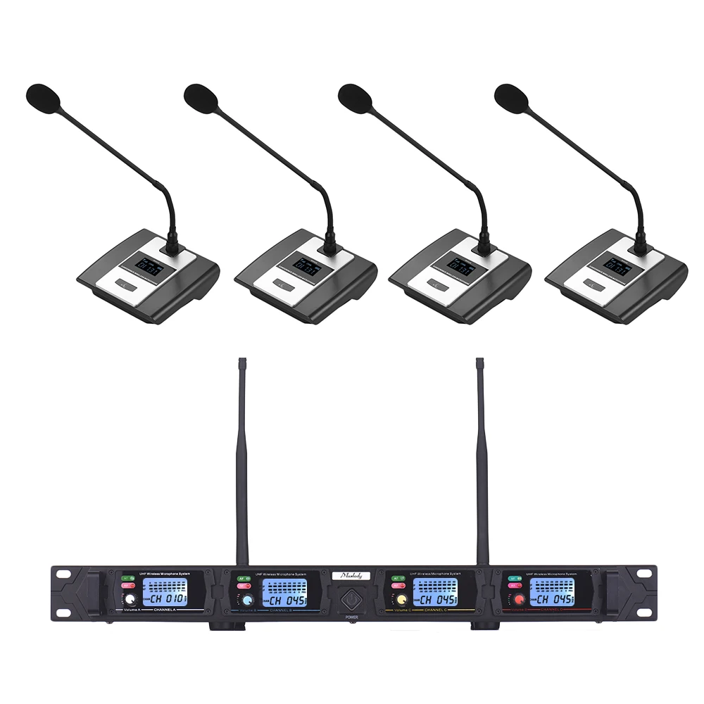 Muslady D2 Профессиональный 4-канал UHF Беспроводной микрофон конференции Системы 6,35 мм и XLR выходы двойной антенны