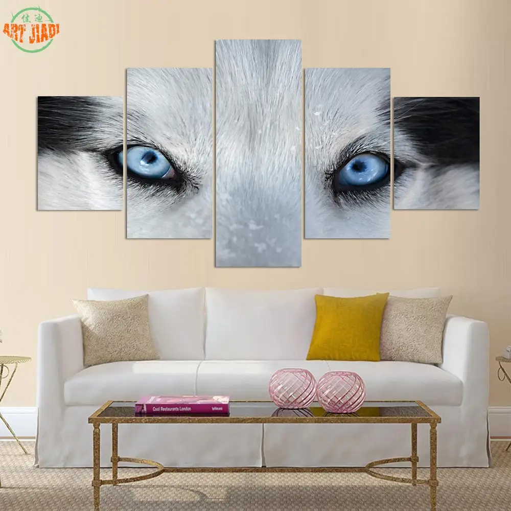 Новинка 1-3-4-5 шт. Canva Art Wolf Blue Eyes HD Картина на холсте гостиная украшения для дома