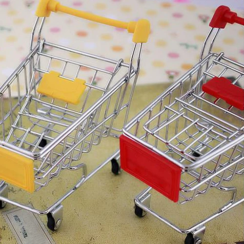baby pretend toy Supermarket Hand Trolley Mini Shopping Cart Desktop Decoration Storage Toy Gift Dollhouse Furniture Accessories 4