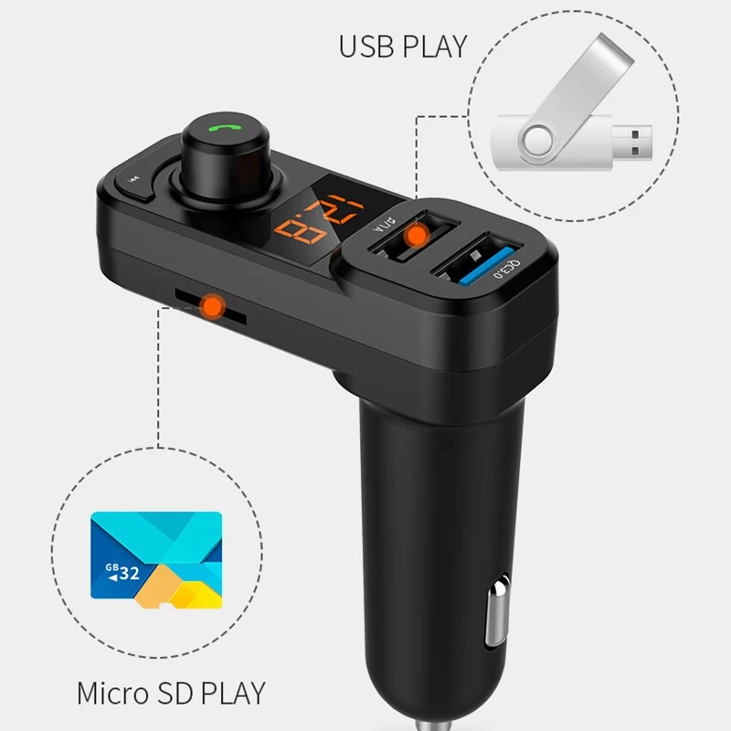 Bluetooth Handsfree Car Phone Kit Беспроводной fm передатчик с QC3.0 3.1A быстрое зарядное устройство