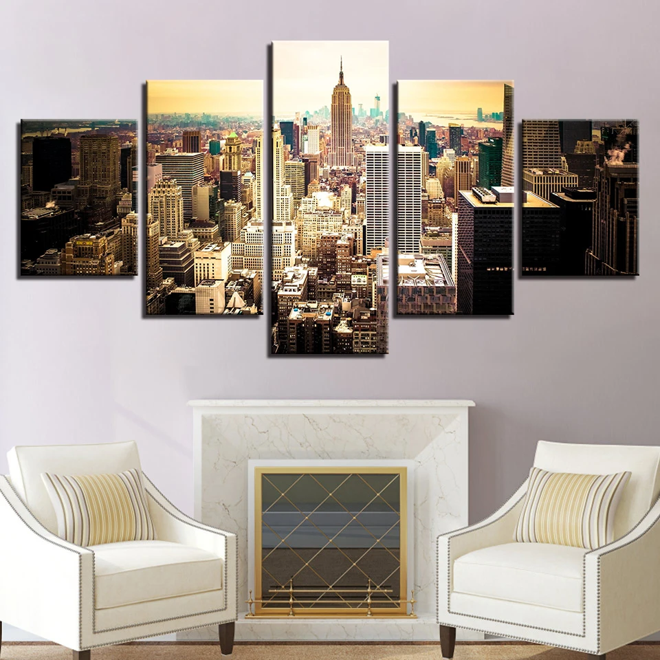 Wall Art Canvas Pictures Home Decor 5 Pieces New York City Building