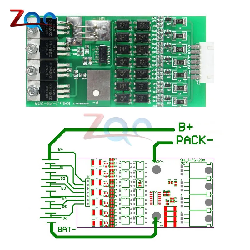 7S 20A 4V литий-ионный аккумулятор 18650 BMS с подходящим кабелем функция автоматической защиты Щит защиты печатной платы модуль