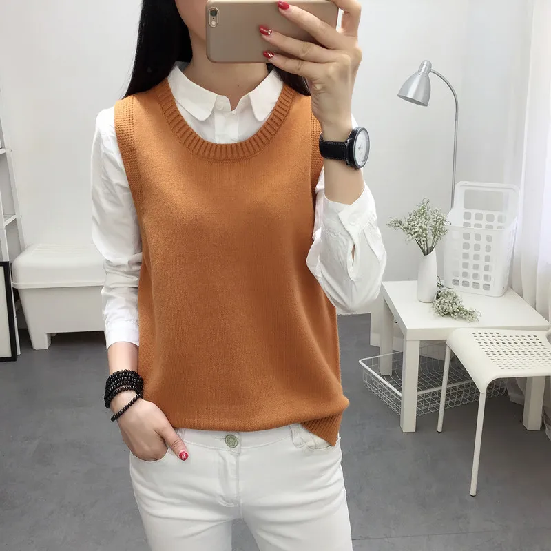 Spring Autumn Wool Sweater Vest Women Sleeveless O-Neck Knitted Vest Female Casual Tank Tops Pullover Oversize Split Side 2018