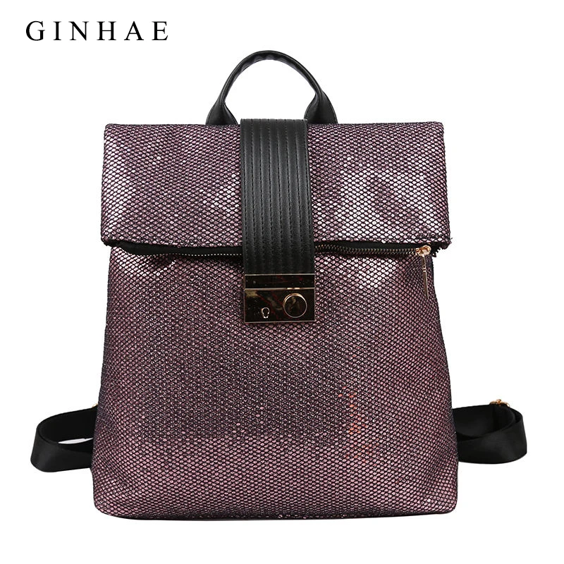 

Big Capacity Women Backpacks Fashion Lock Woman's Sequins School Backpacks Anti Theft Top-handle Shoulder Bags For Women Mochila