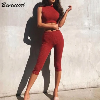 

Bevenccel 2 Piece Women Bandage Sets Sleeveless Striped Bodycon Celebrity Party Club Sets Crop Top&pant Two Piece Women Sets