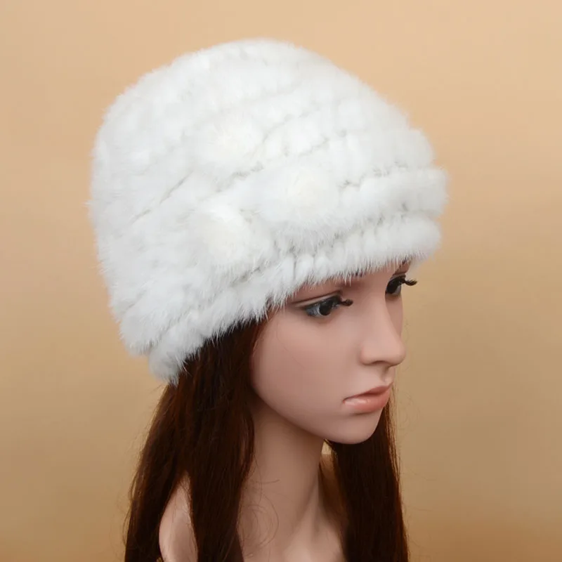 mink fur hat 3flowers white 1