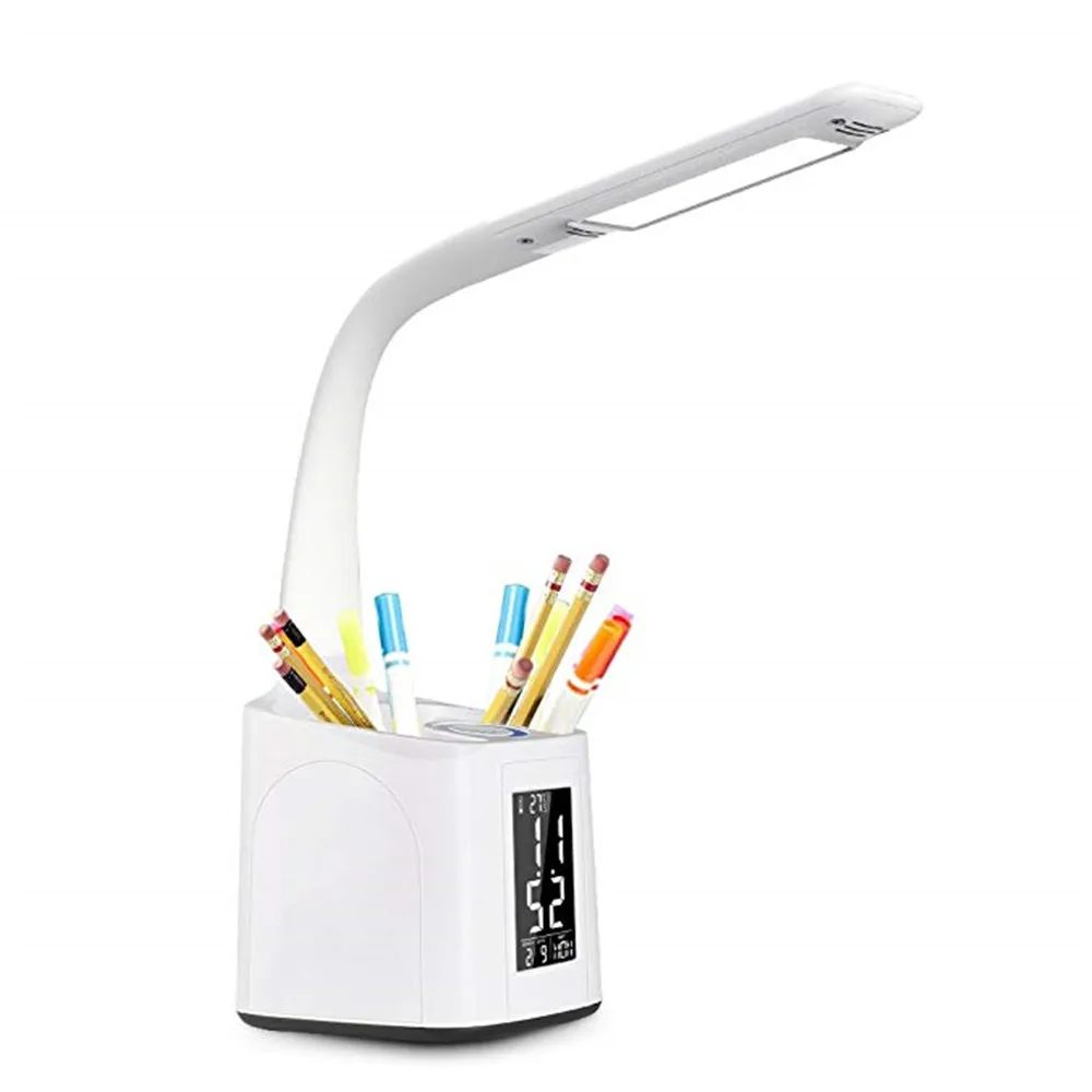 

Dimmable LED Desk Lamp for Children/Worker,LCD Screen with Calendar&Alarm&Thermometer,Pen Holder,Eye-Caring with USB Charging 5V