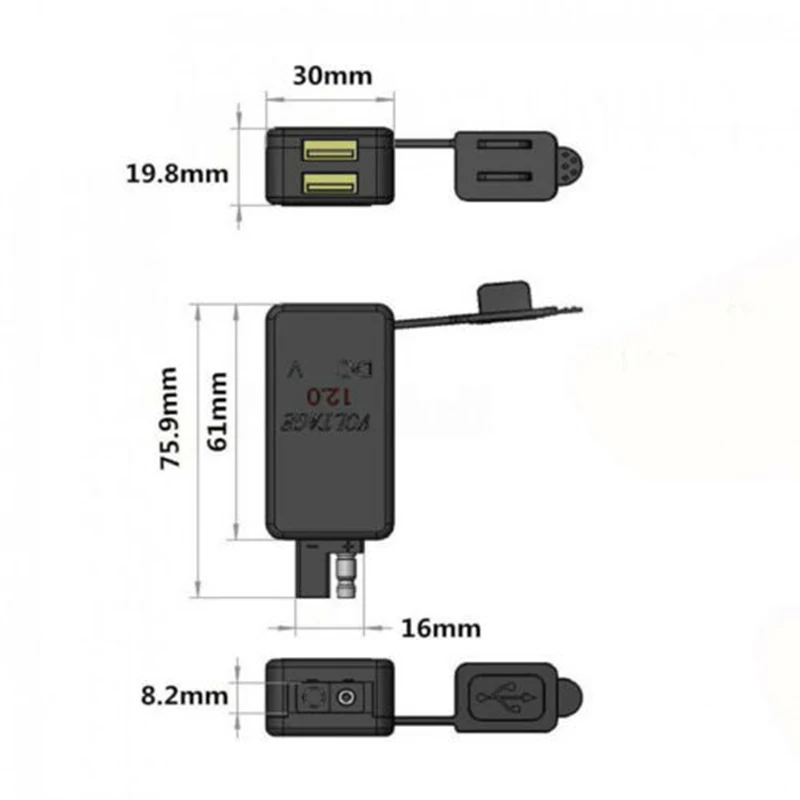 Зарядное устройство адаптер 12V мотоцикл SAE к USB двойной порт удлинитель встроенный черный практичный