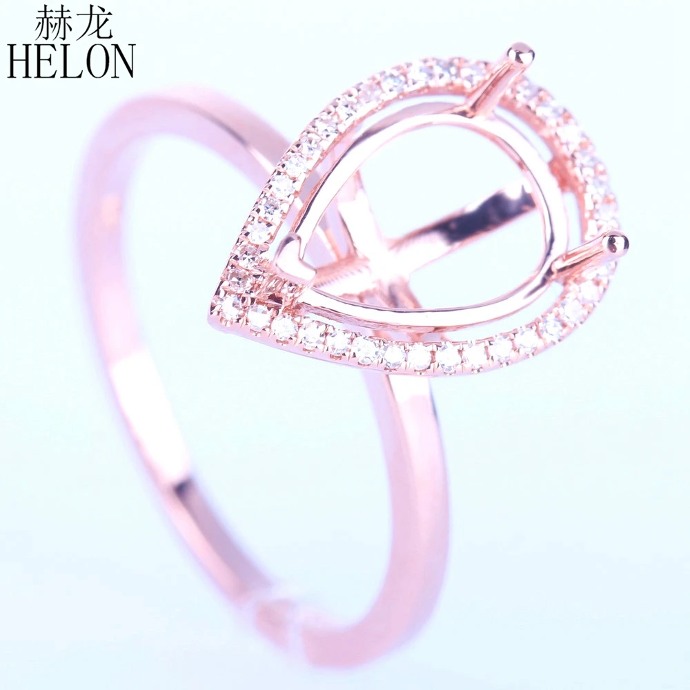 Helon SOLID 14 К(585) розовое золото Маунт Semi 10x7 мм Груша проложить настоящие бриллианты Для женщин Мода Jewelry Обручение Свадебная вечеринка кольцо