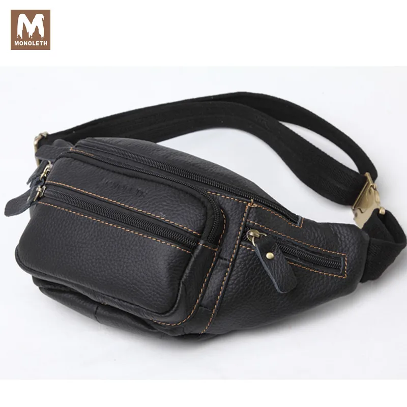 

MONOLETH Men's Genuine Leather Waist Pack Travel Bag For Men Ipad Bag Mental Buckle Belt Casual Small Bags Crossbody Bag W6003