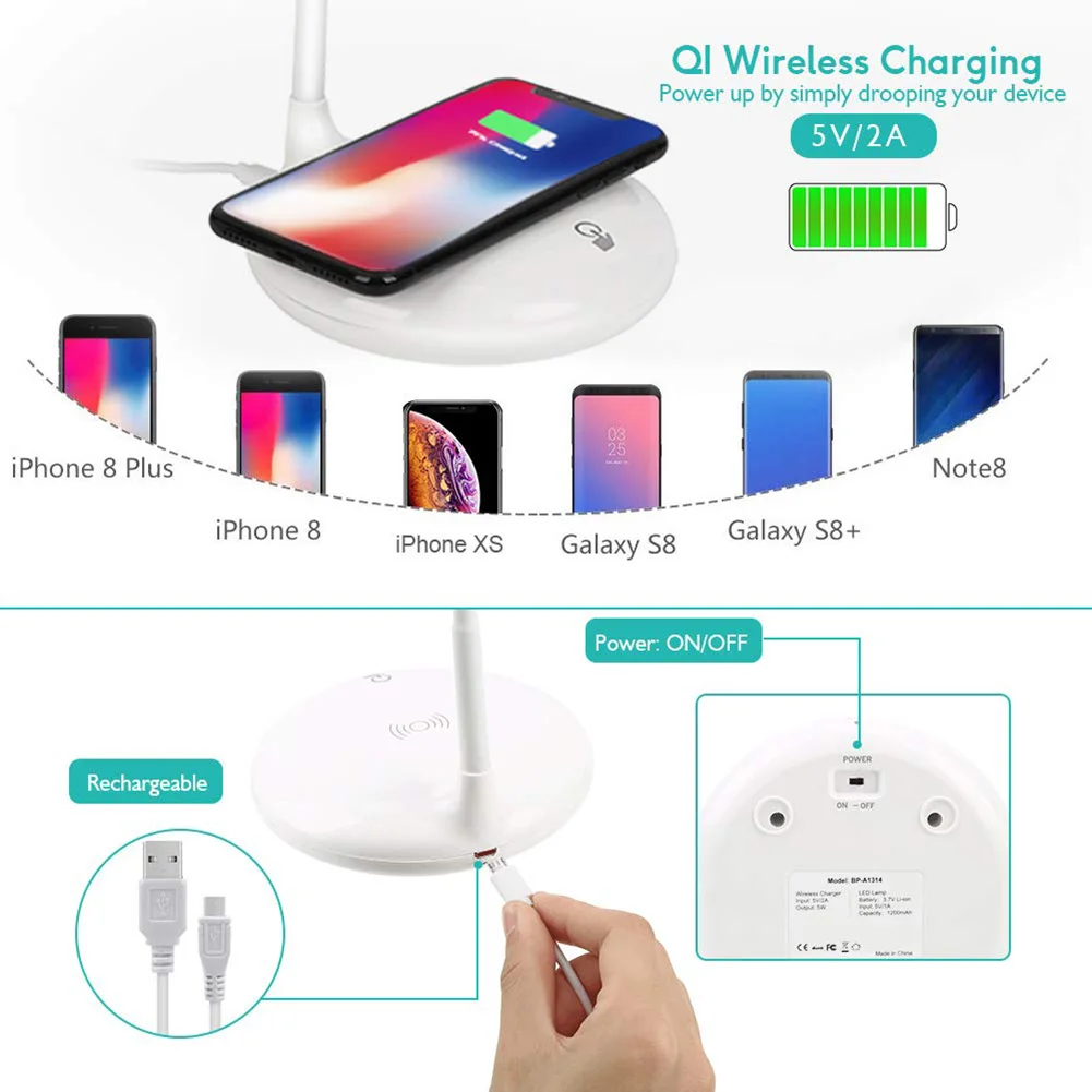

Hot LED Desk Lamp with Wireless Charging Function Adjustable 3 Brightness Levels Eye-caring Table Lamps LSK99