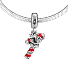 Подходит для Pandora шармы браслеты Санта-Маус конфеты тростника Висячие бусины стерлингового серебра 925-ювелирные изделия