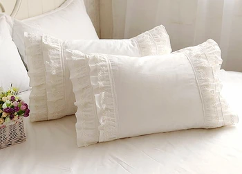 

Nordic white french chic flouncing lace decorative pillowcase ruffles pillow case sham british American classic