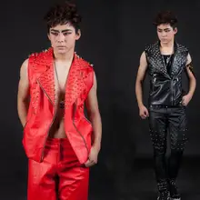 Черный, красный для певицы для сцены рок фитнес заклепки мужской жилет без рукавов Мужская бодибилдинг одежда рубашка модная майка настраиваемая