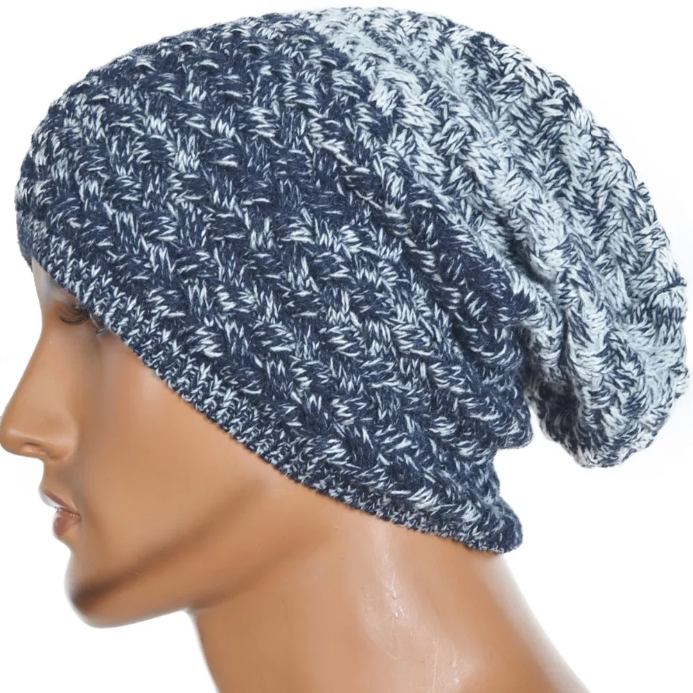 Men Thin beanie Cap Weave Knitted Skullcap Women Long Skull Hat