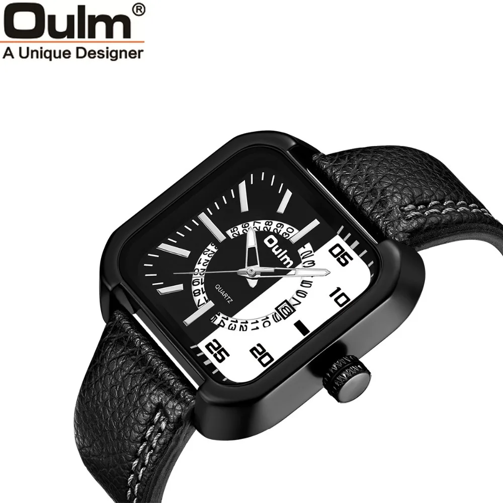 

Oulm Men's Watch Men Casual Business Leather Strap Quartz Man Watch Original Design Square With Date Clock Male Sport Watches