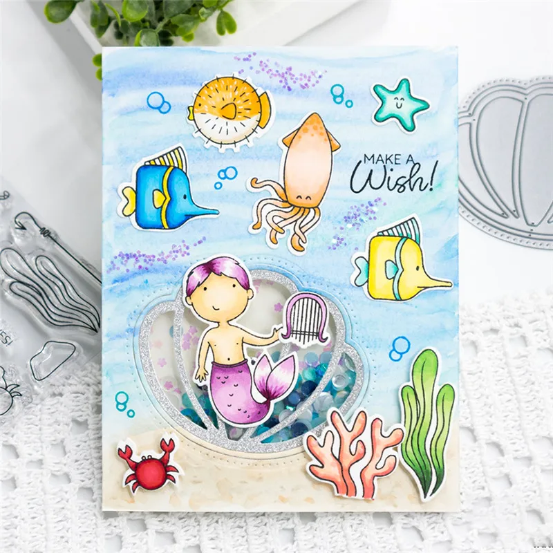 

DiyArts Ocean World Mermaid stamps with Dies Sets Embossing Stencil DIY Crafts Frame Diecuts Card Album scrapbooking Die Stamps